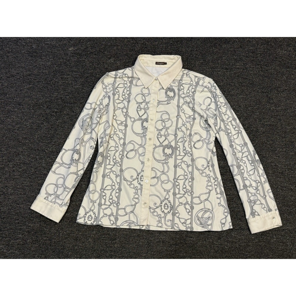 J. McLaughlin Chain Print Button Down Shirt Size MEDIUM White